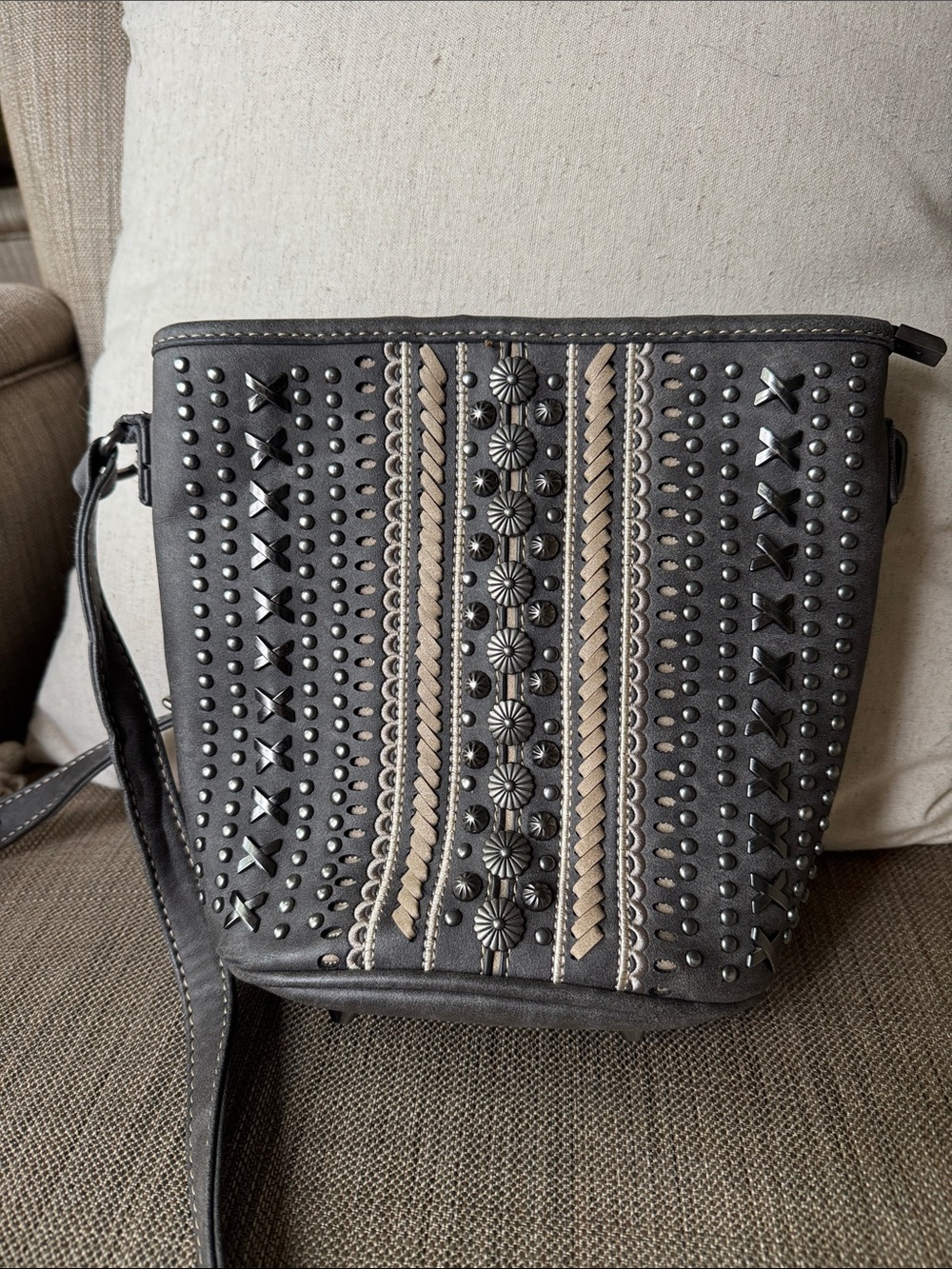 Montana West Gray and Cream Studded Crossbody Bag